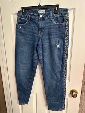 Knox Rose Mid-Blue Denim Jeans with Multicolor Chevron Side Trim